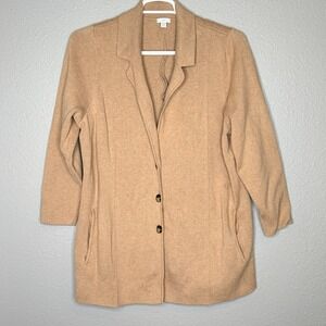 J Jill Petite Ponte Knit Blazer Tan Camel Button Front Career Casual Chic